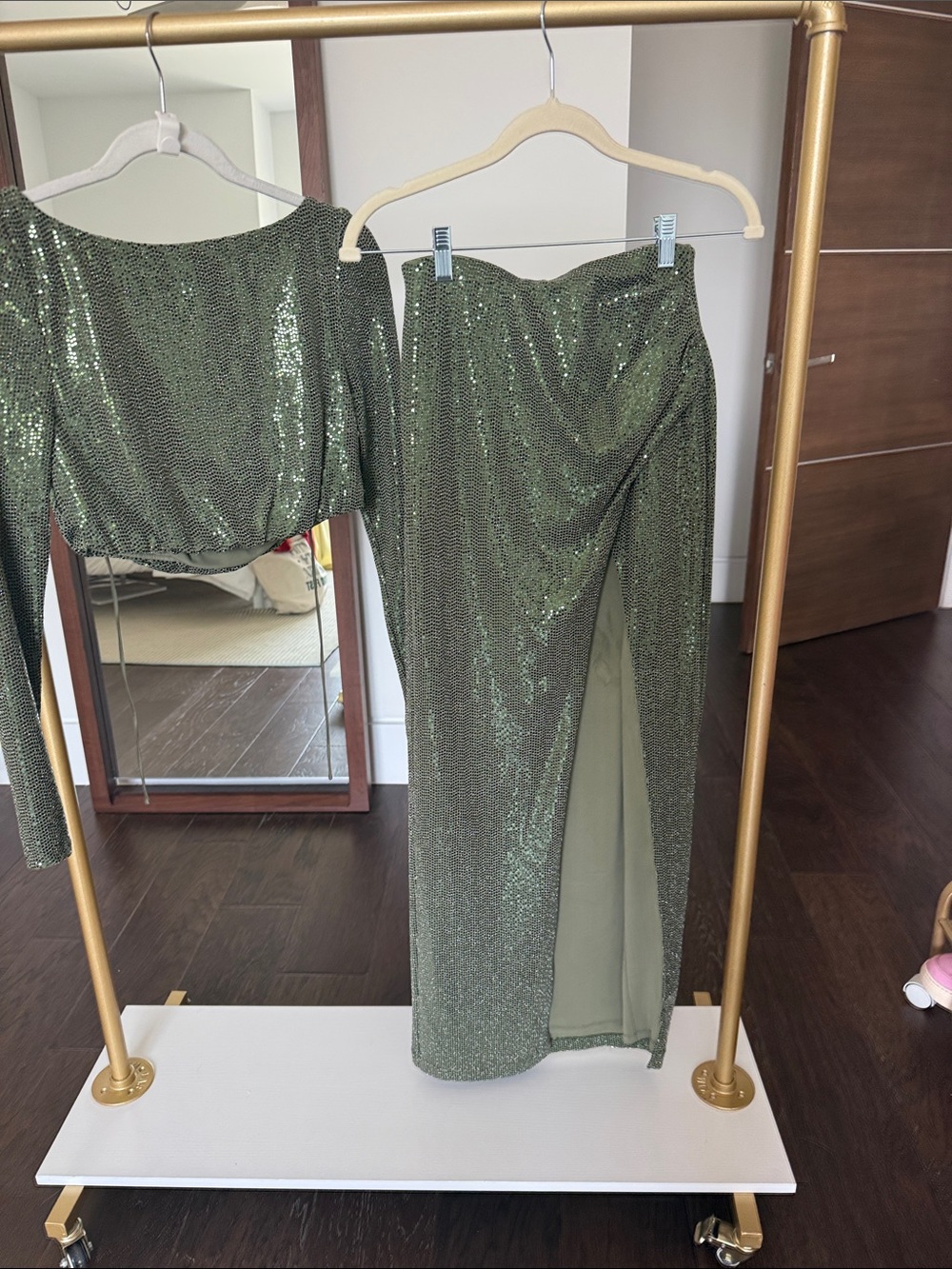 Camila Coelho Olive Green Sequin Dress Set